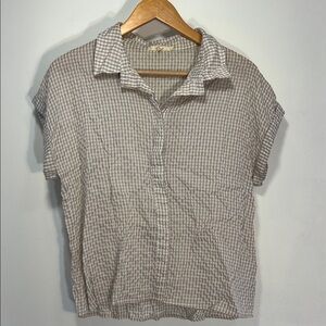 Grade & Gather Beige Checkered Short Sleeve Shirt Half Button